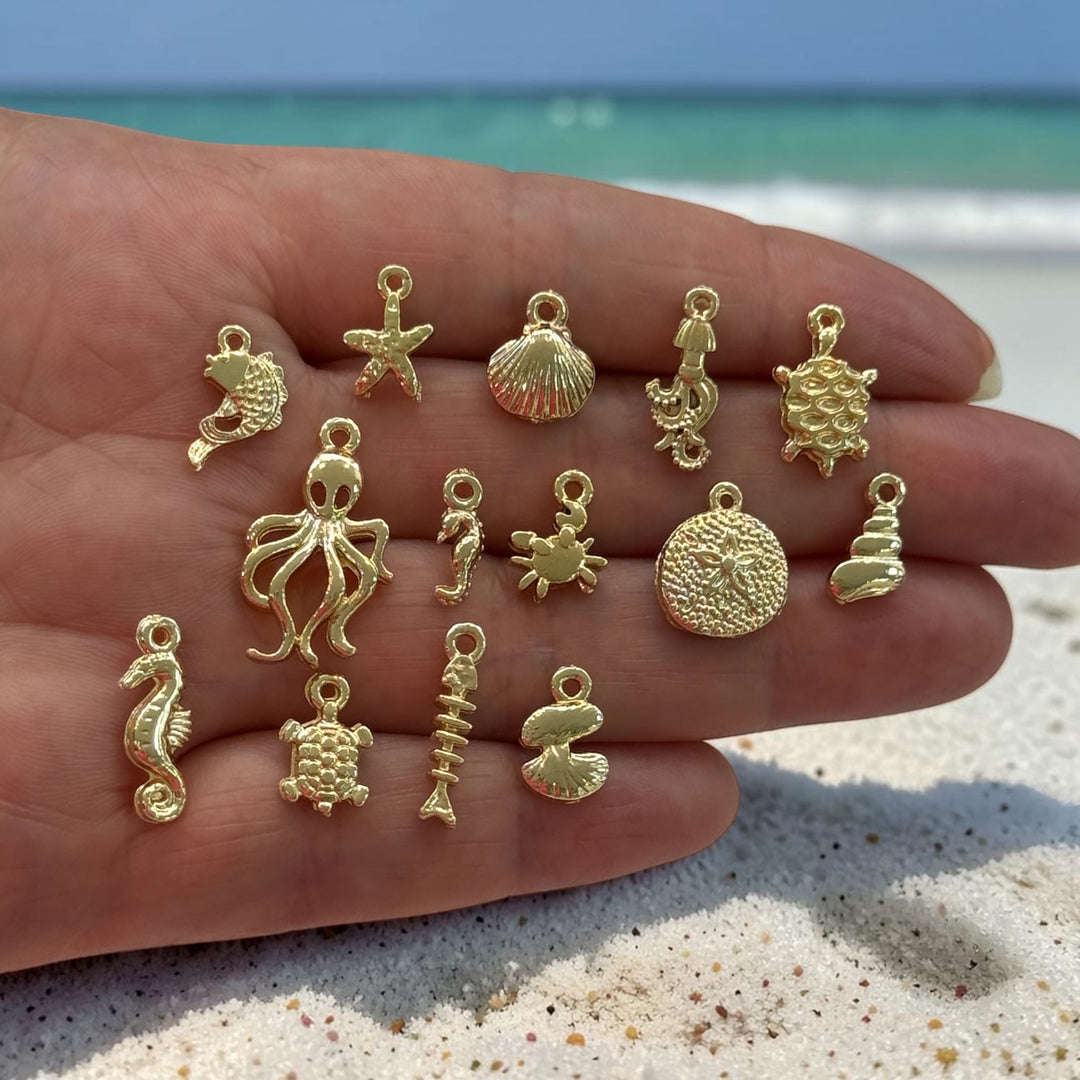 24Kt Gold Plated Under The Sea Charms Collection, 14 Charms in a pack