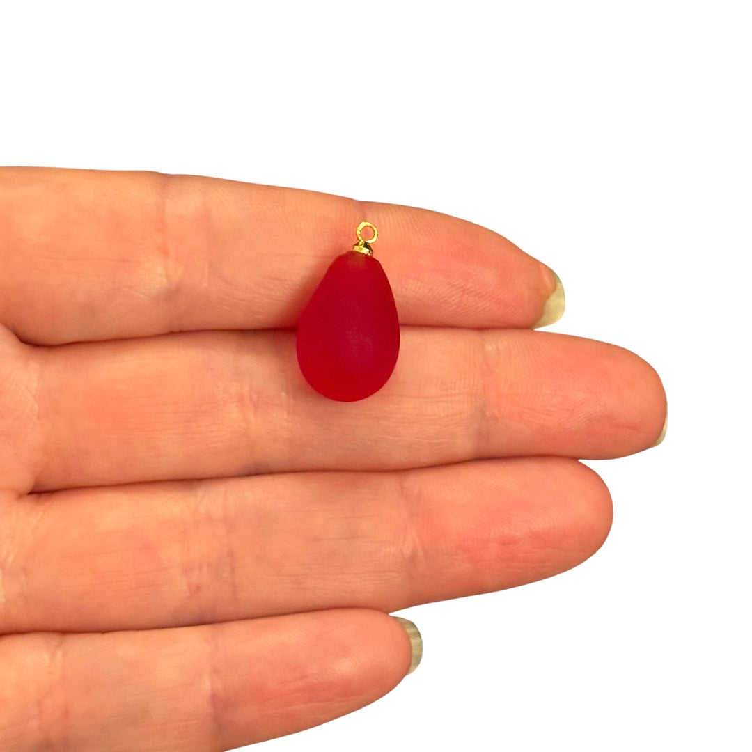 Hand Made Frosted Murano Glass Drop Charm With 24Kt Gold Plated Pin