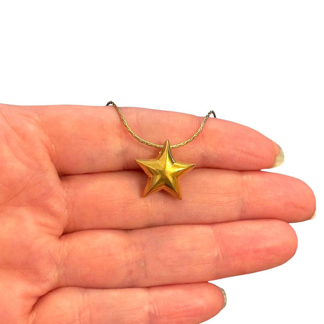 Waterproof 24Kt PVD Gold Plated Stainless Steel Star Charm Pendant with CZ, Reversible Star Charm, 17x17mm, 2mm Hole