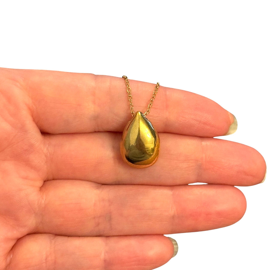 Waterproof 24Kt PVD Gold Plated Stainless Steel Teardrop Charm Pendant with CZ, Reversible Drop Charm, 18x13mm, 2mm Hole