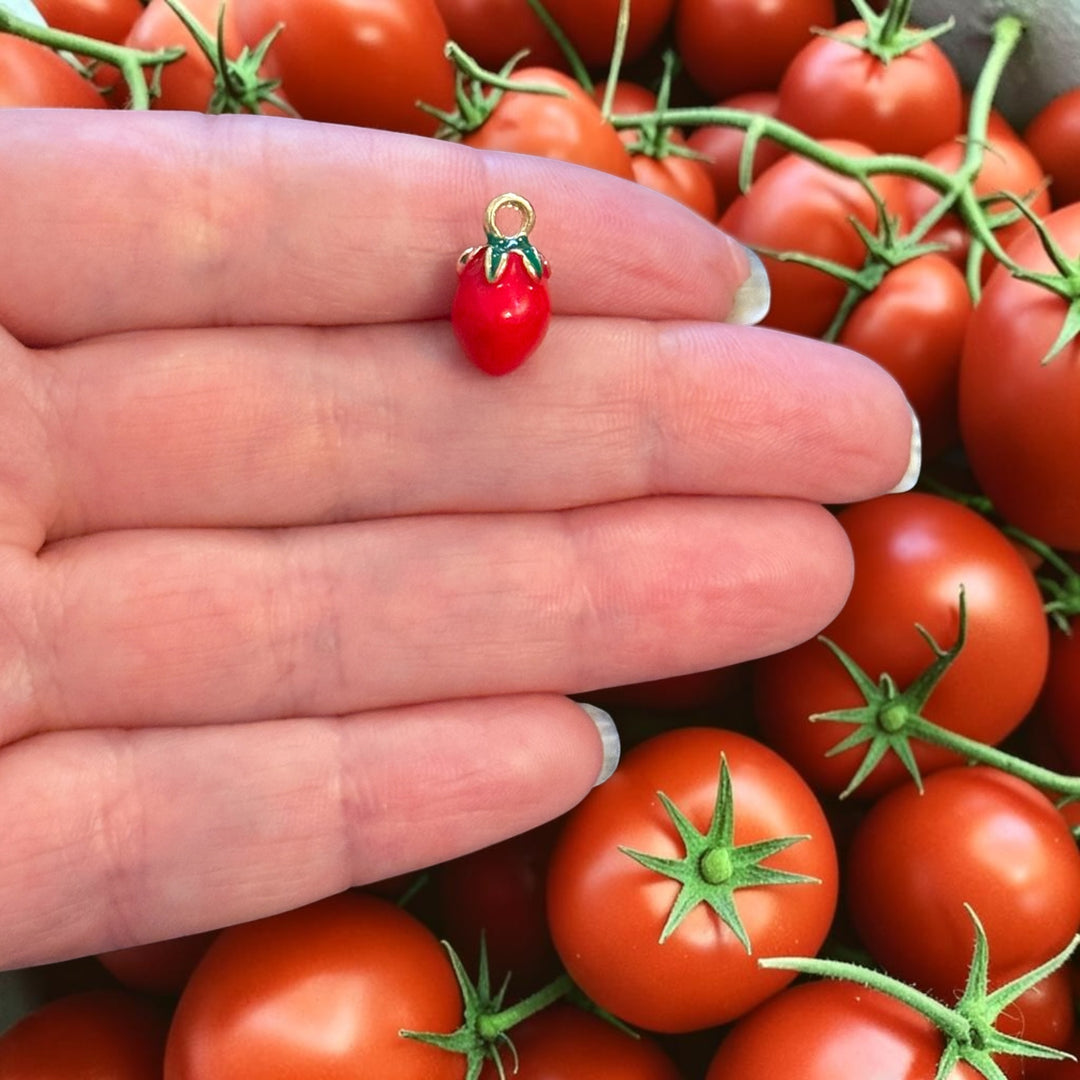 3D Plum Tomato Charm – 24K Gold Plated Enamel Pendant🍅