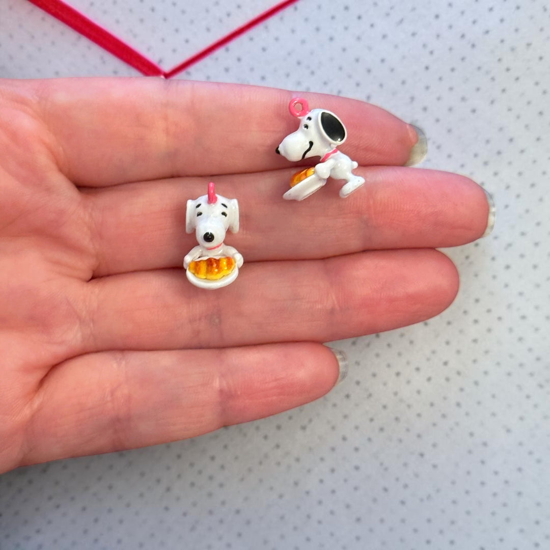 3D Enamel Puppy with Croissant Charm, White, 20mm