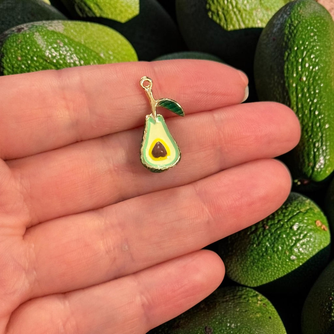 3D Avocado Charm – 24Kt Gold Plated Brass Enamel Avocado Pendant, Fruit Charm