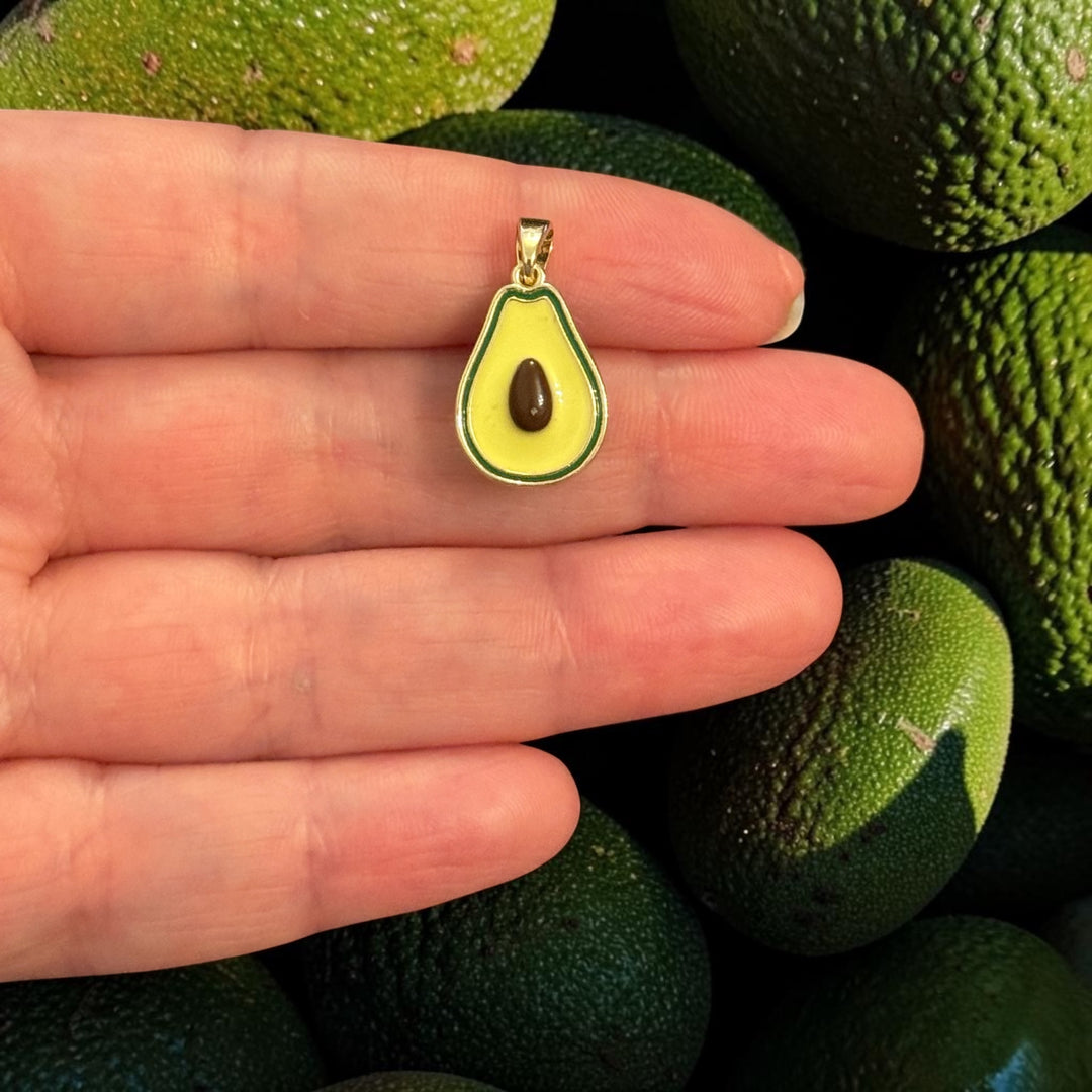 Avocado Slice Pendant – 24Kt Gold Plated Brass Enamel Avocado Pendant with Bail, Fruit Charm