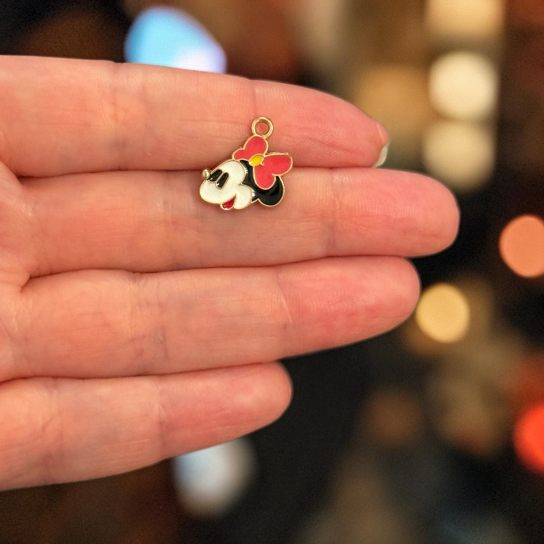 Mouse Head Charm – 24Kt Gold Plated Brass Enamel Character Pendant, Cartoon Mouse Charm