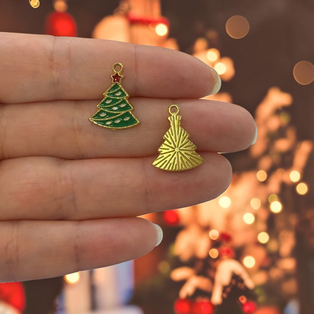 Waterproof Stainless Steel 24Kt Gold Plated Christmas Tree Charm – 21x13mm