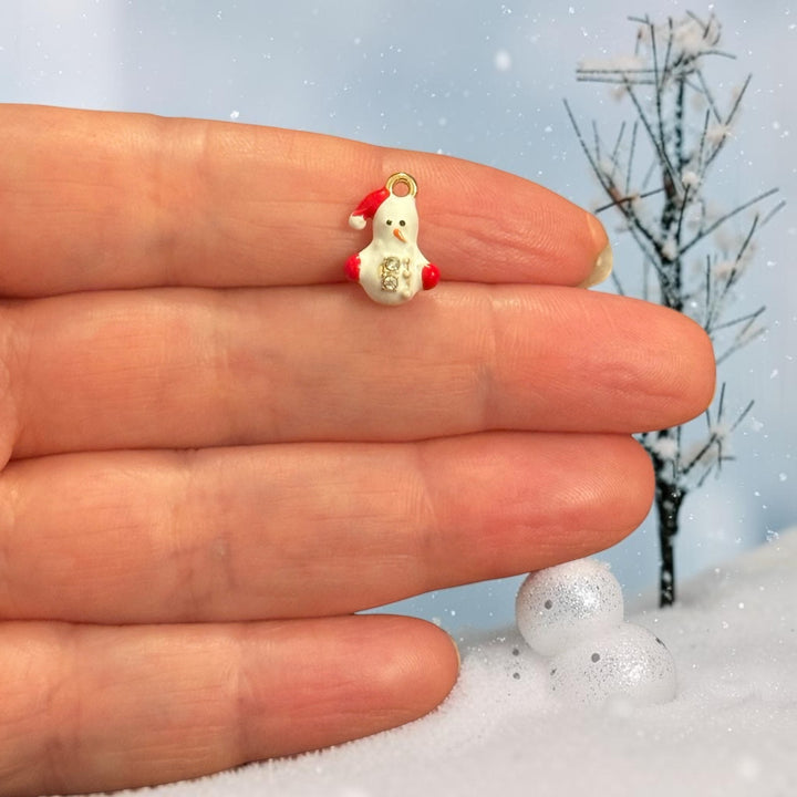 24Kt Gold Plated Tiny Snowman CZ 3D Enamel Charm – 13x10mm