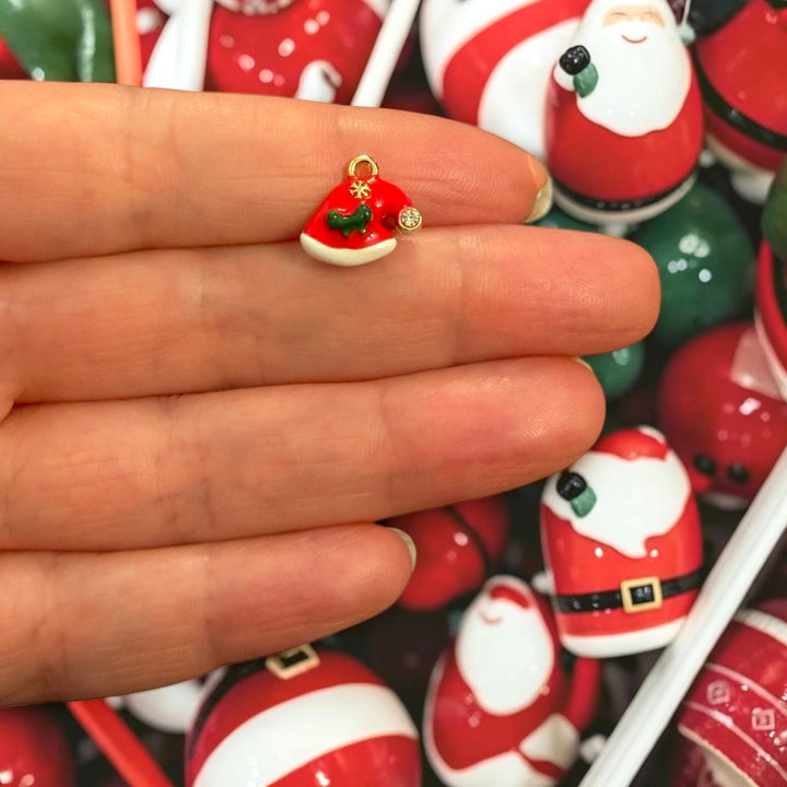 24Kt Gold Plated Tiny Red Christmas Hat CZ Enamel Charm – 13x12mm