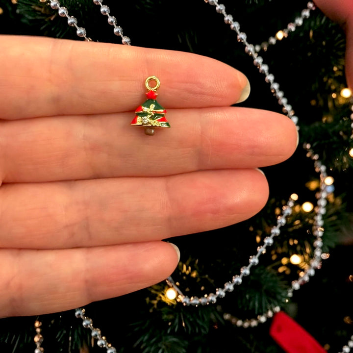 24Kt Gold Plated Tiny Christmas Tree CZ Enamel Charm – 17x11mm