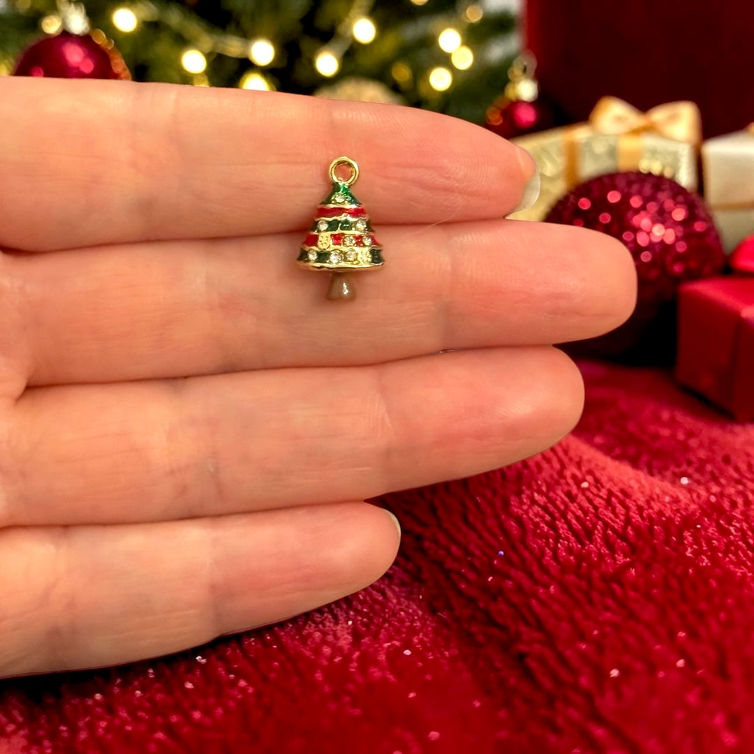 24Kt Gold Plated Tiny Christmas Tree CZ Enamel Charm – 17x11mm