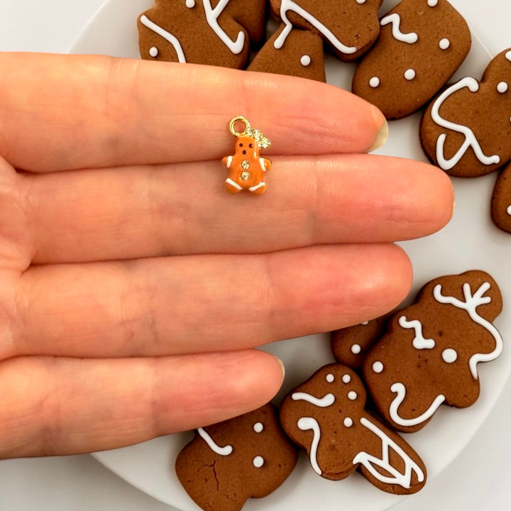 24Kt Gold Plated Tiny Gingerbread Man CZ Enamel Charm – 12x9mm
