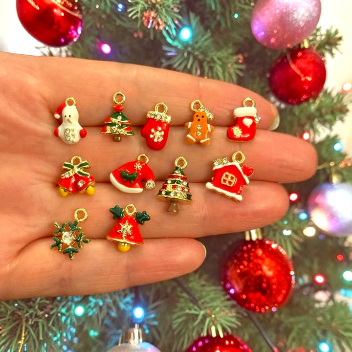 24Kt Gold Plated Tiny Christmas Tree CZ Enamel Charm – 17x11mm