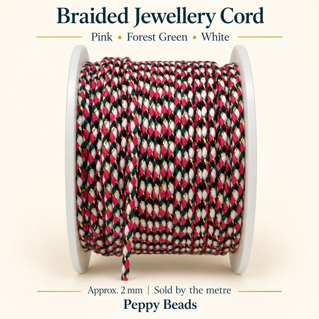2mm Braided Jewellery Cord – Pink, Forest Green &amp; White