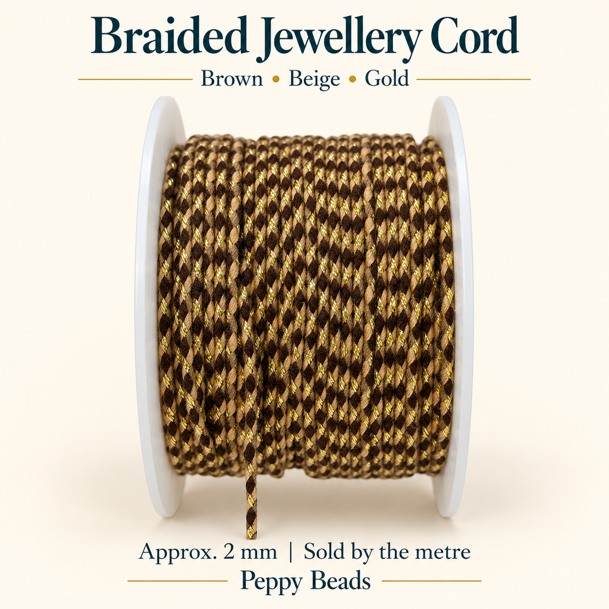 2mm Braided Jewellery Cord – Brown & Beige