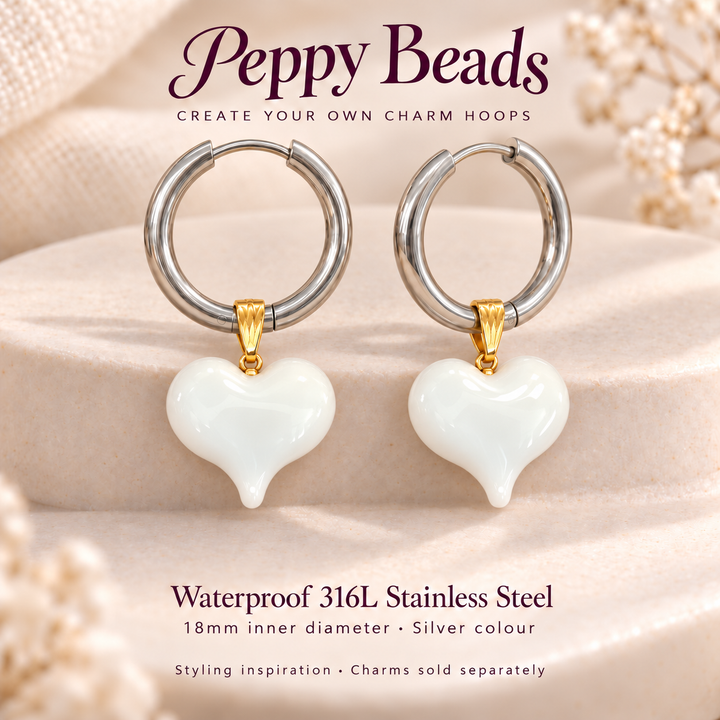 Waterproof 316L Stainless Steel Huggie Hoop Earrings – Silver Colour, 18mm Inner Diameter, 1 Pair
