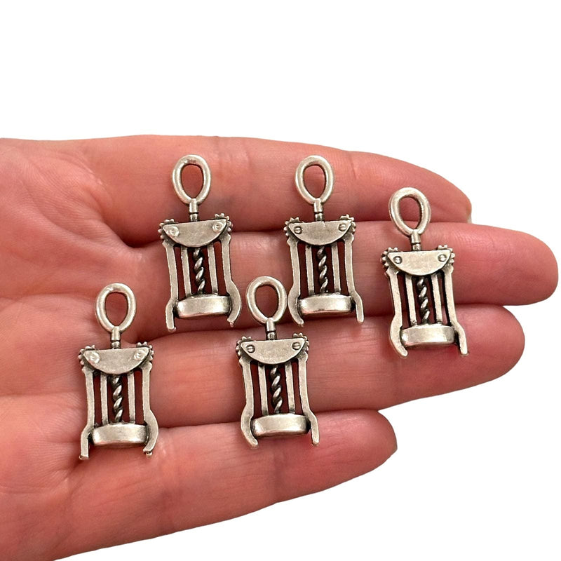 Antique Silver Plated Bottle Opener Charms, Silver Wine Lover Charms, 5 pcs in a pack