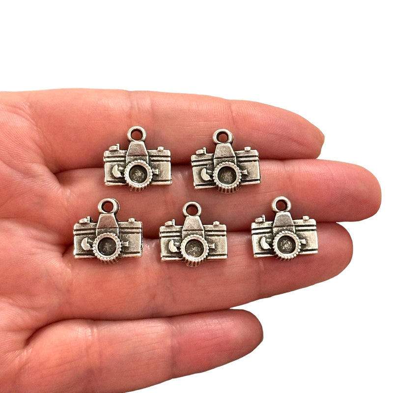 Antique Silver Plated Camera Charms, Silver Travel Charms, 5 pcs in a pack