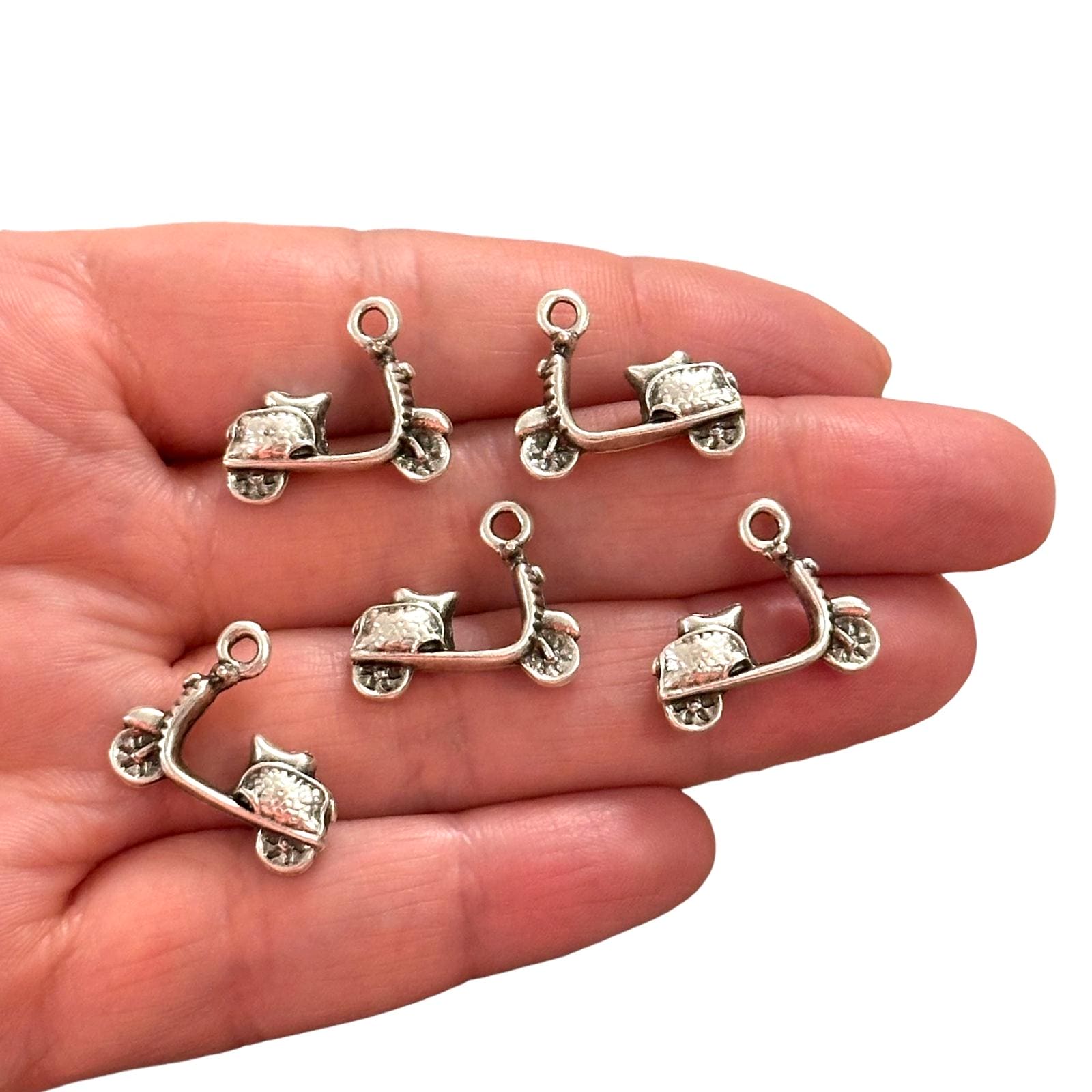 Antique Silver Plated Scooter Charms, Silver Travel Charms, 5 pcs in a pack