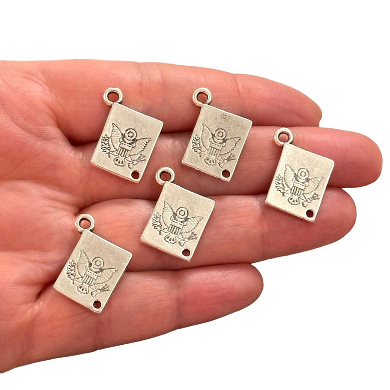 Antique Silver Plated Passport Charms, Silver Travel Charms, 5 pcs in a pack
