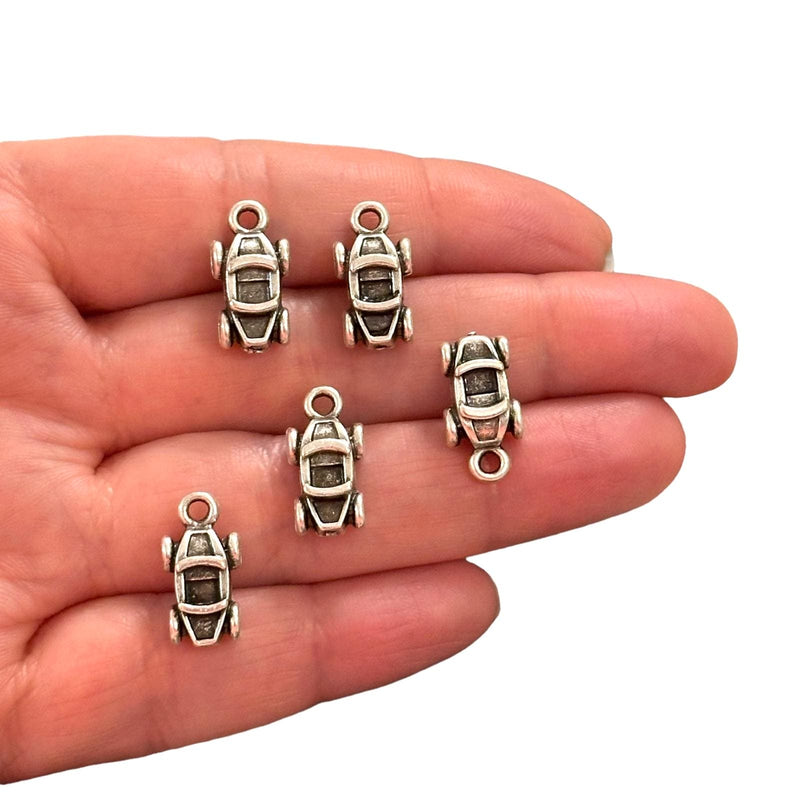 Antique Silver Plated Sports Car Charms, Silver Travel Charms, 5 pcs in a pack