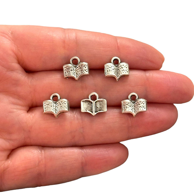Antique Silver Plated Book Charms, Silver Travel Charms, 5 pcs in a pack