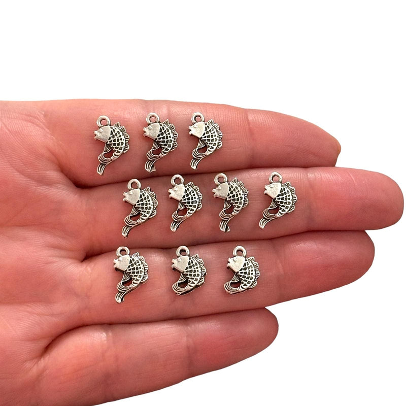 Antique Silver Plated Fish Charms, Silver Under the Sea Charms, 10 pcs in a pack