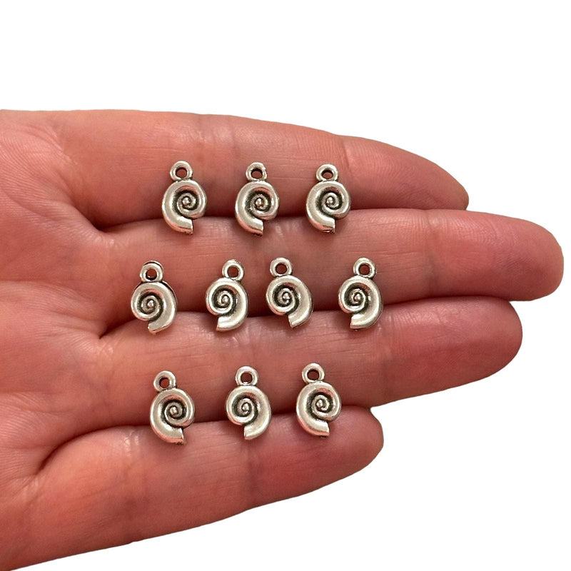 Antique Silver Plated Shell Charms, Silver Under the Sea Charms, 10 pcs in a pack