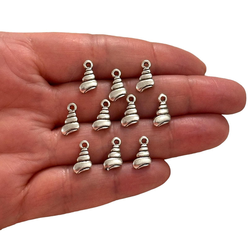 Antique Silver Plated Shell Charms, Silver Under the Sea Charms, 10 pcs in a pack
