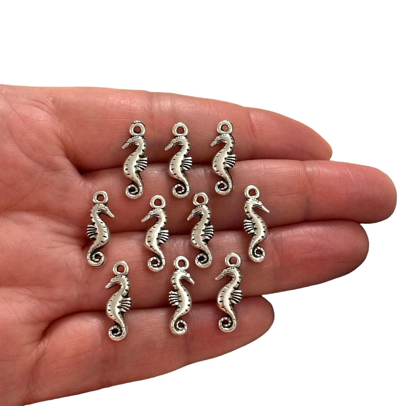 Antique Silver Plated Seahorse Charms, Silver Under the Sea Charms, 10 pcs in a pack