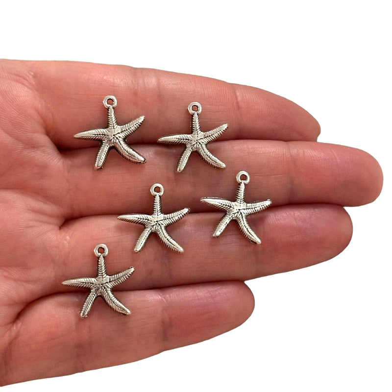 Antique Silver Plated Starfish Charms, Silver Under the Sea Charms, 5 pcs in a pack