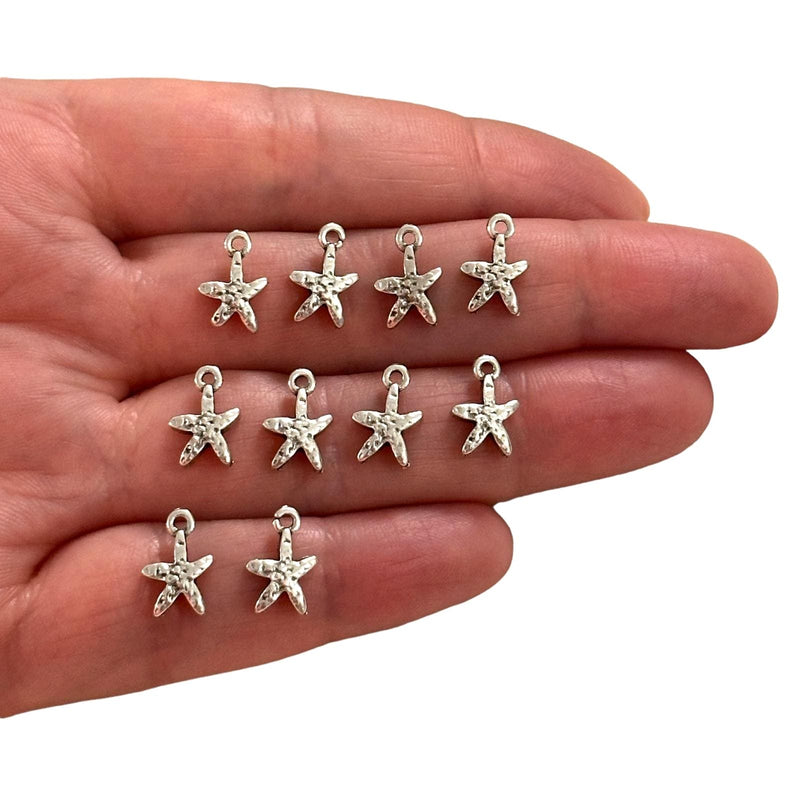 Antique Silver Plated Starfish Charms, Silver Under the Sea Charms, 10 pcs in a pack