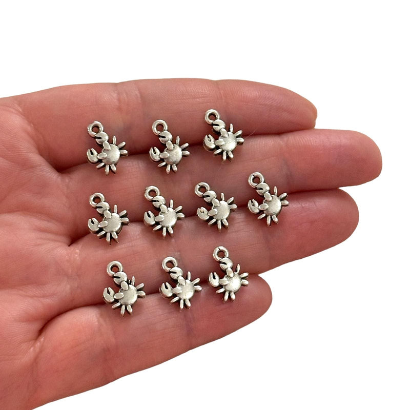 Antique Silver Plated Crab Charms, Silver Under the Sea Charms, 10 pcs in a pack