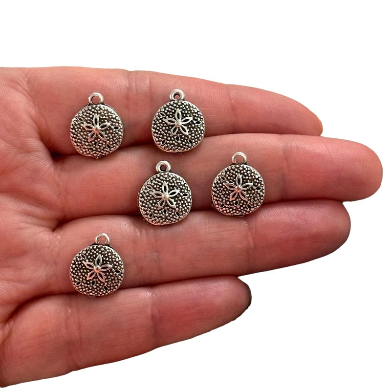 Breloques Om plaquées argent antiques, breloques Chakra en argent, 10 pièces dans un paquet