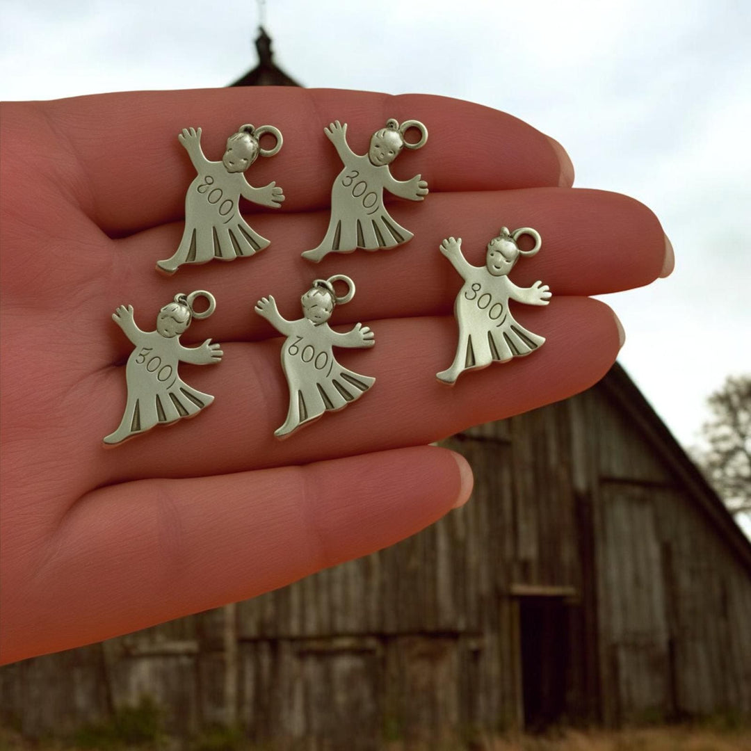 Antique Silver Plated Halloween Ghost Charms, Halloween Collection, 5 pcs in a pack