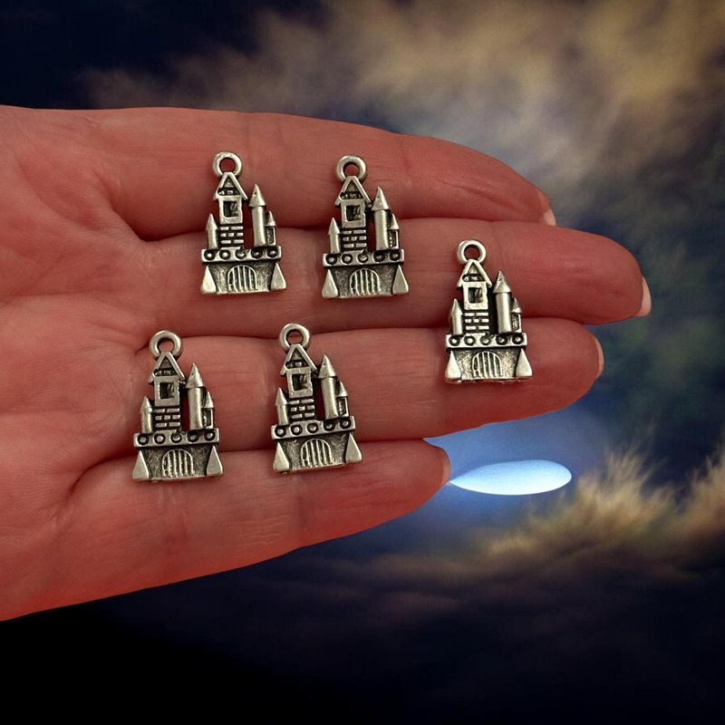 Antique Silver Plated Halloween Ghost Castle Charms, Halloween Collection, 5 pcs in a pack