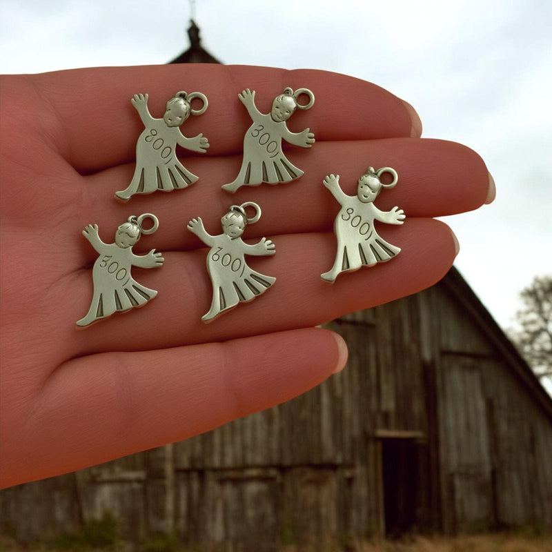Antique Silver Plated Halloween Ghost Charms, Halloween Collection, 5 pcs in a pack