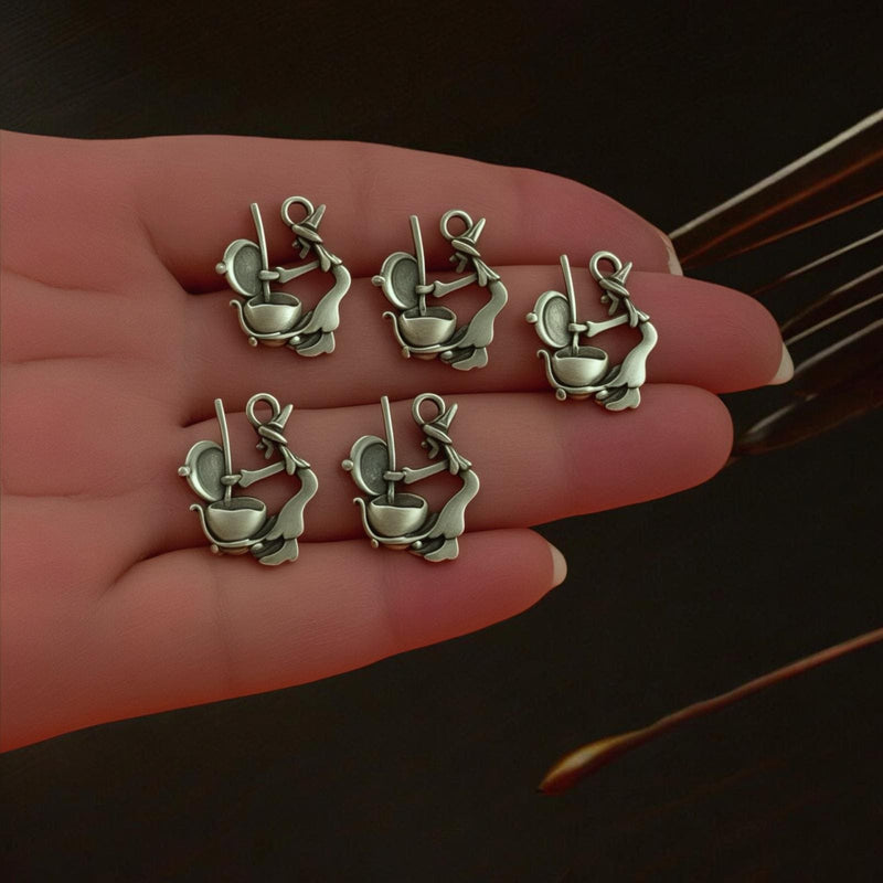 Antique Silver Plated Witch and Cauldron Charms, Halloween Collection, 5 pcs in a pack