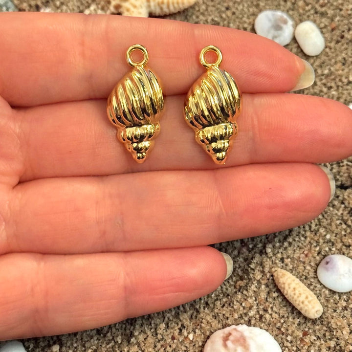 24Kt Gold Plated Conch Shell Charms, Nautical Pendants, Earring Pair