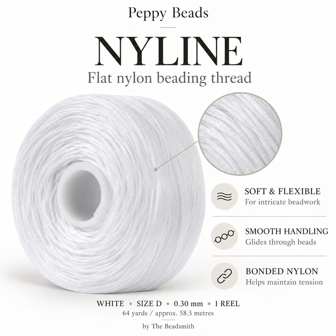 Beadsmith NYLINE White Nylon Beading Thread – Size D 0.30mm
