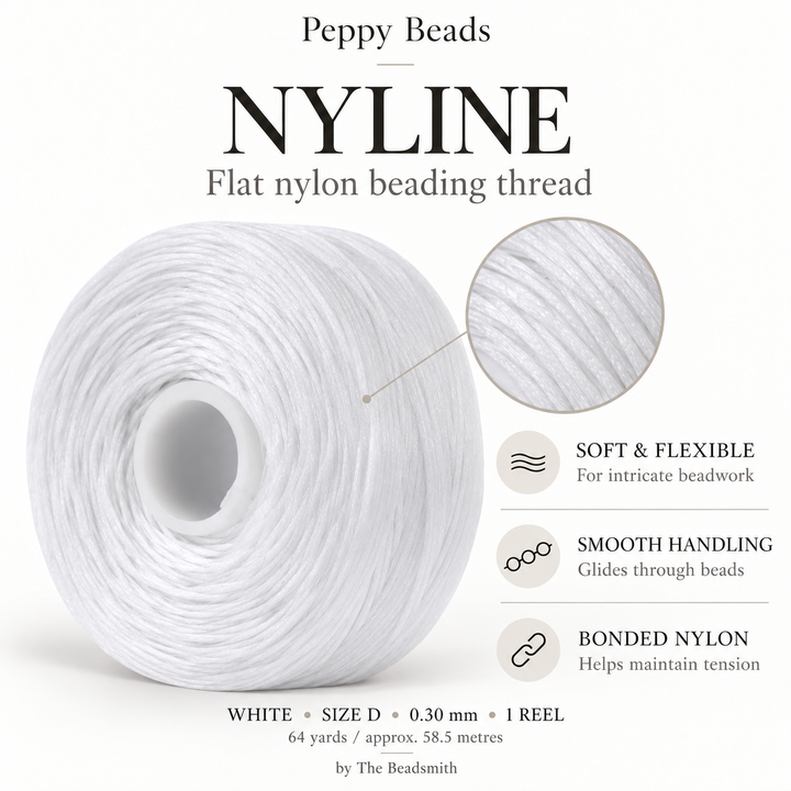 Beadsmith NYLINE White Nylon Beading Thread – Size D 0.30mm