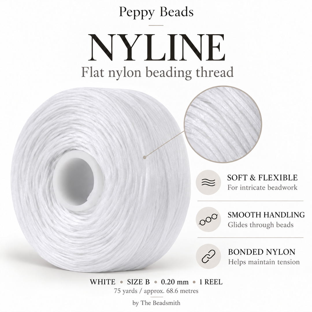 Beadsmith NYLINE White Nylon Beading Thread – Size B 0.20mm