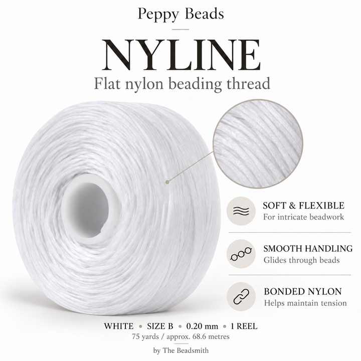 Beadsmith NYLINE White Nylon Beading Thread – Size B 0.20mm