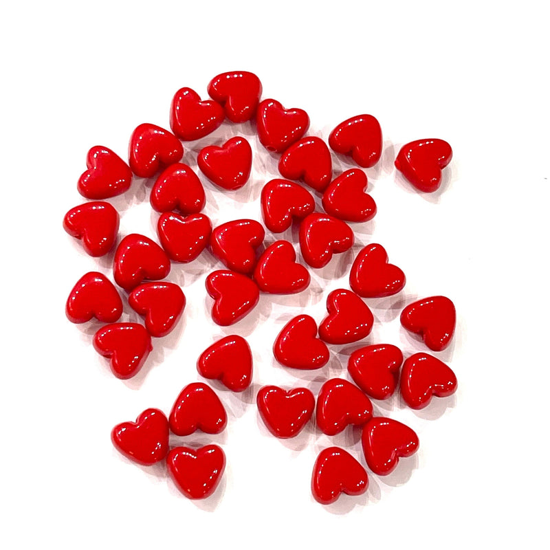 10mm Acrylic Red Heart Beads, 50 gr Pack, Approx 120 Beads