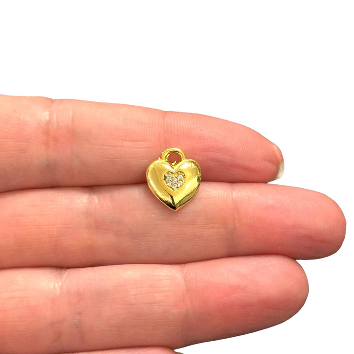 24Kt Gold Plated Heart Charms With Birthstone, Gold Birthstone CZ Charms,