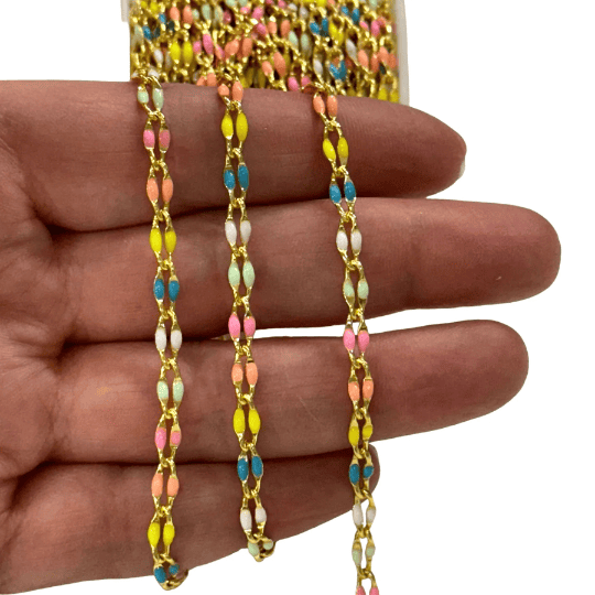 Neon Enamelled Gourmet Chain, 24Kt Gold Plated Gourmet Chain