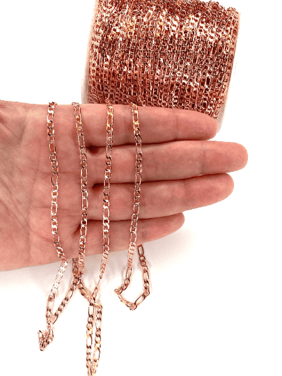 Rose Gold Plated Figaro Chain, 3mm Rose Gold Figaro Chain