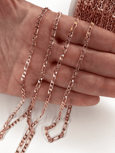 Rose Gold Plated Figaro Chain, 3mm Rose Gold Figaro Chain