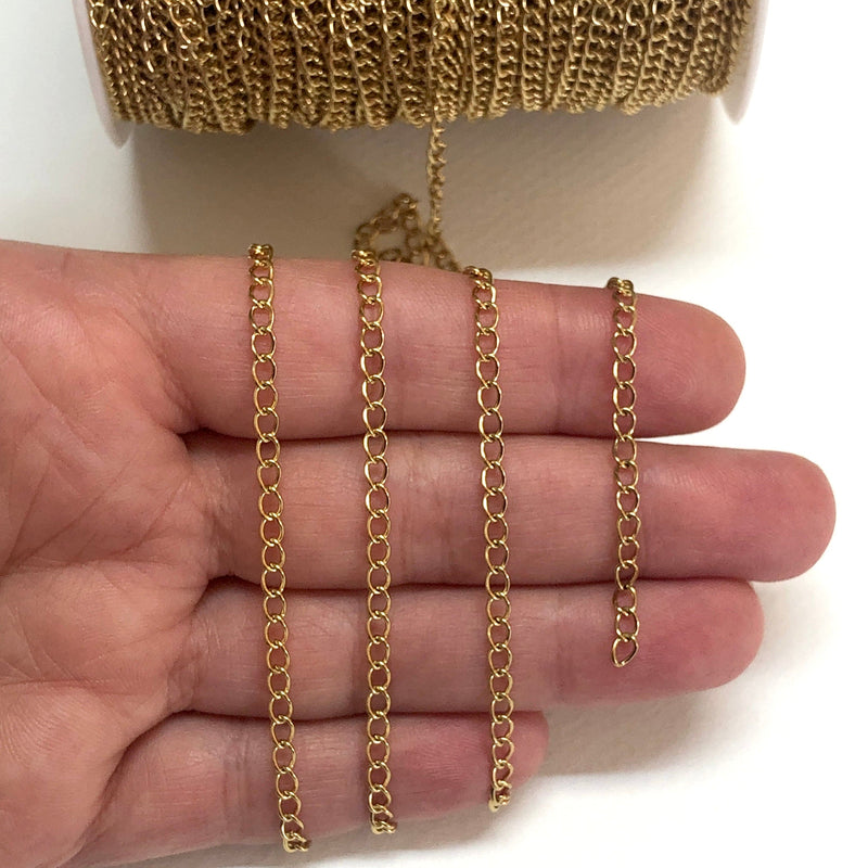 Stainless Steel 24Kt Gold Plated 3mm Extender Chain, Gold Plated Extender Stainless Steel Chain