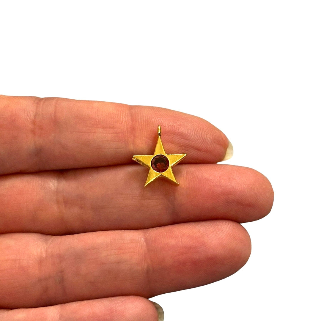 24Kt Gold Plated Star Charms With Birthstone, Gold Birthstone CZ Charms,