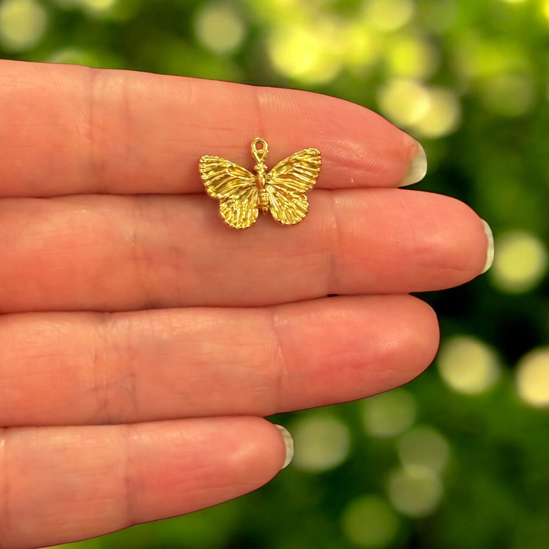Waterproof Stainless Steel Gold Butterfly Charm – Textured Wings Pendant
